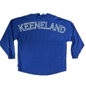 Keeneland Race Course Pullover Top L Long Sleeve Horse Derby Blue Gingham Preppy